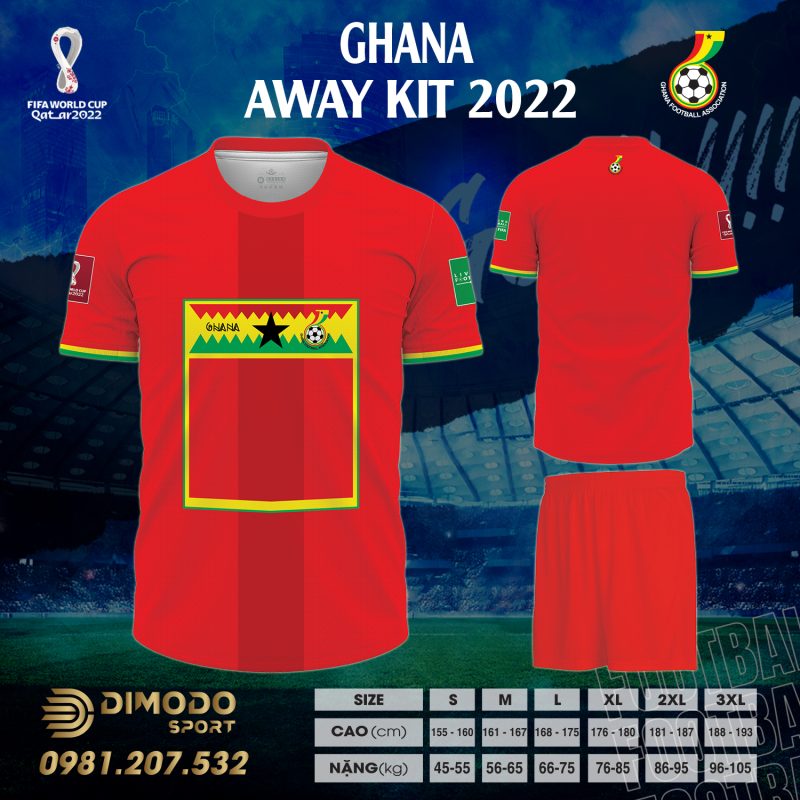 Áo đội tuyển Ghana sân khách World Cup 2022 đã chính thức ra mắt và gây được tiếng vang lớn trong làng áo bóng đá thế giới. Được thiết kế dựa trên tông nền đỏ, tông màu "vương" trong áo đấu.