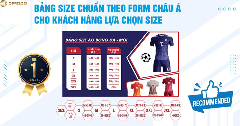 Bảng size áo bóng đá chuẩn Châu Á